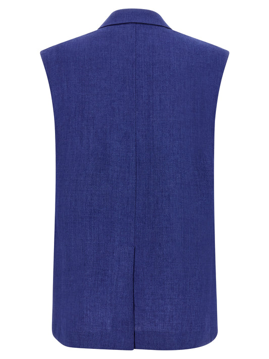 Max Mara Blue Linen Sleeveless Jacket