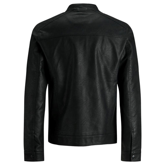 Jack Jones Black Polyamide Leather Jacket