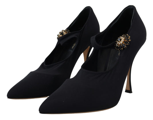 Дамски обувки Dolce & Gabbana "Stretch Crystal Pumps" с кристали, черни