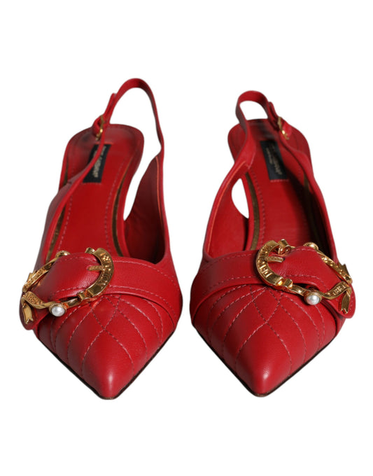 Обувки на висок ток Dolce & Gabbana Red Devotion от кожа с каишка на петата