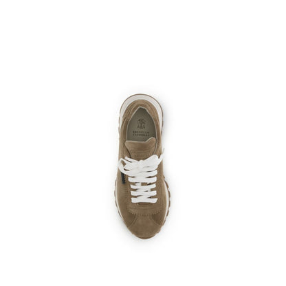 Brunello Cucinelli Beige Calf Leather Bos Taurus Platform Sneakers