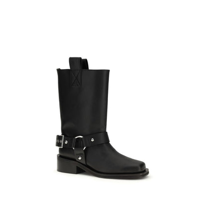 Ganni Black Calf Leather Bos Taurus Flat Boots
