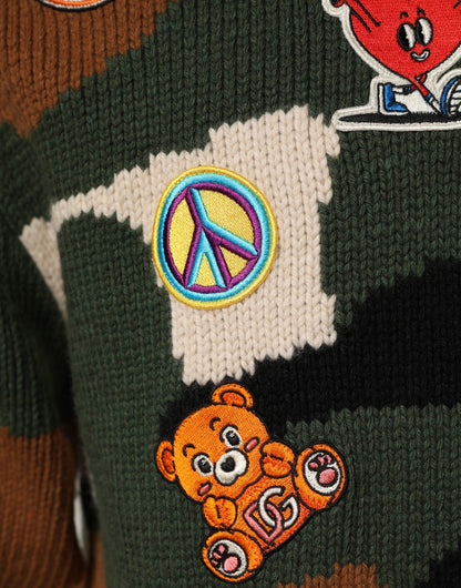 Dolce & Gabbana Multicolor Intarsia-Knit Camouflage Pullover Sweater
