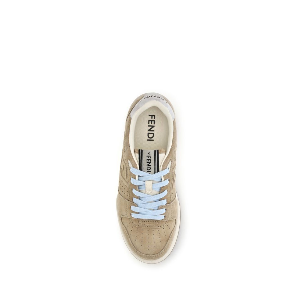 Fendi Beige Calf Leather Bos Taurus Low Top Sneakers