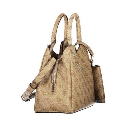 Guess Jeans Beige Polyurethane Women's Bag With Removable Strap And Compartments