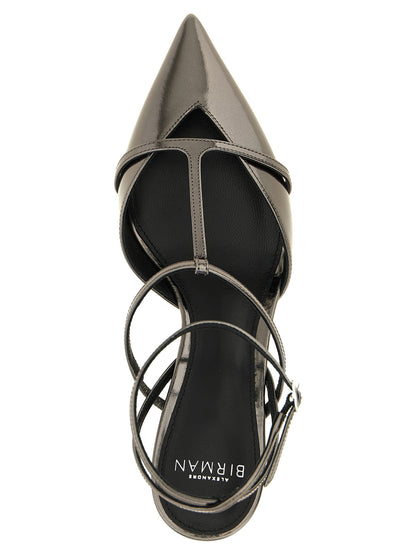 Alexandre Birman Silver Calfskin Mid Heel Pumps