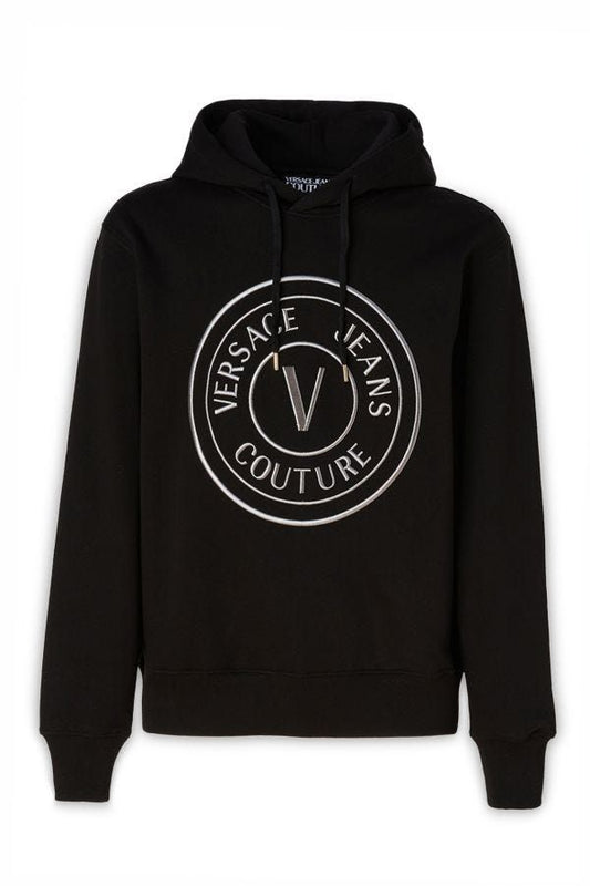 Суичър Versace Jeans от черен памук с качулка и лого елементи