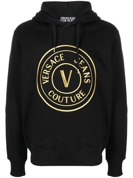 Суитшърт с качулка Versace Jeans от черен памук с лого