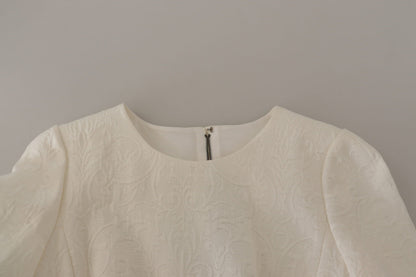 Dolce & Gabbana White Jaquard Midi Floral Sheath Brocade Dress