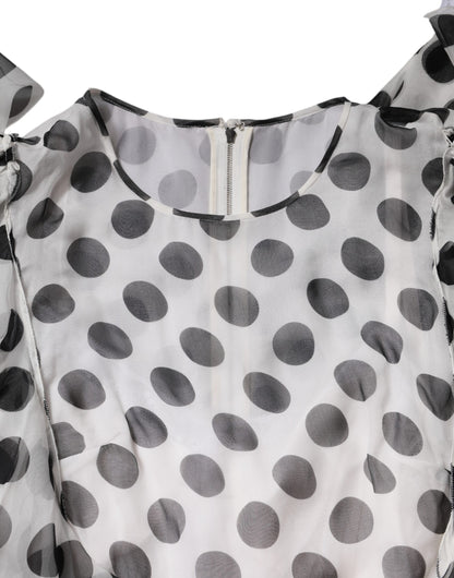 Dolce & Gabbana White Polka Dotted Silk Blend A-line Dress