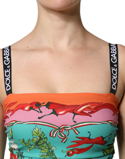 Dolce & Gabbana Multicolor Printed Silk Sleeveless Midi Dress