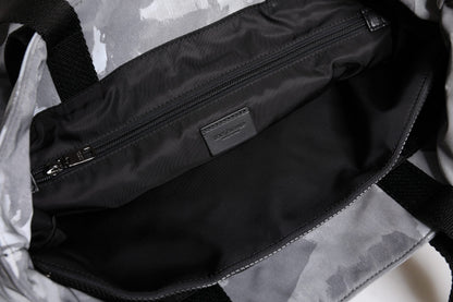 Dolce & Gabbana Gray Camo Cotton Multiple Compartments Tote Bag