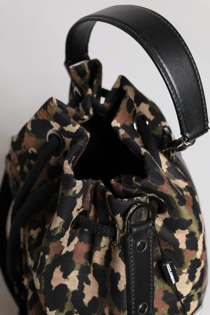 Dolce & Gabbana Multicolor Leopard Cotton Shoulder Bucket Bag