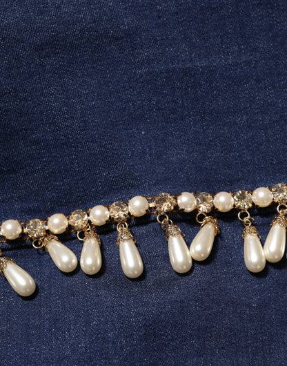 Dolce & Gabbana Blue Cotton Denim Crystal Embellished Jacket