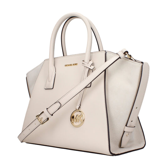 Кожена дамска чанта Michael Kors в бежово