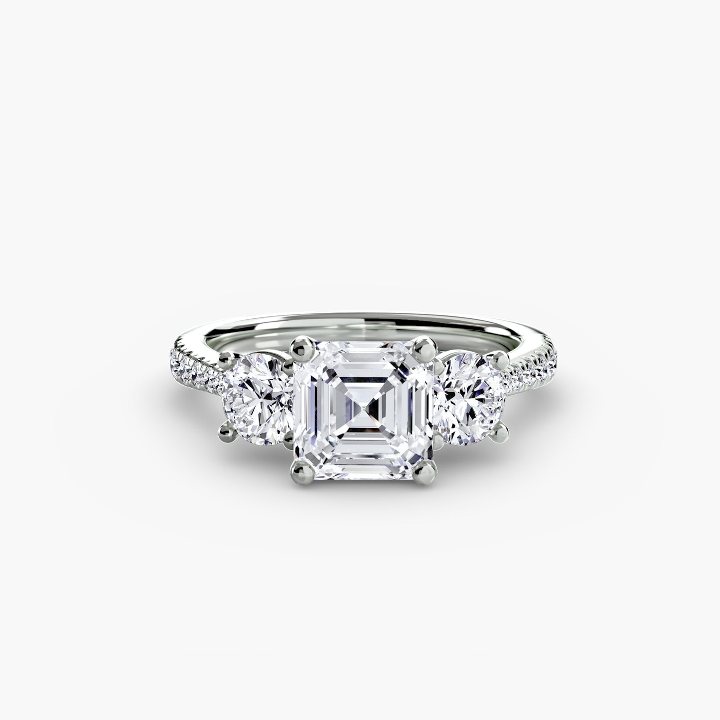 Three-Stone Ring with Pavé Band