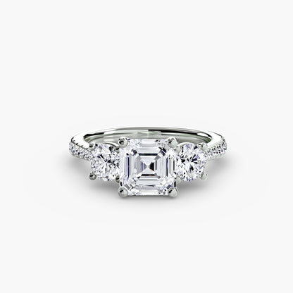 Three-Stone Ring with Pavé Band