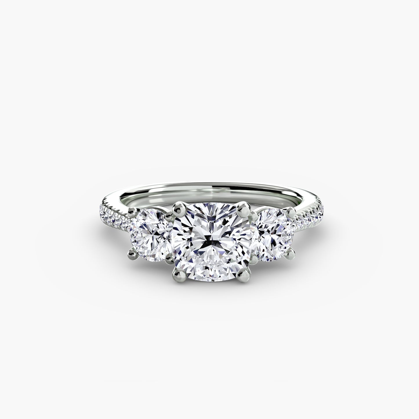 Three-Stone Ring with Pavé Band