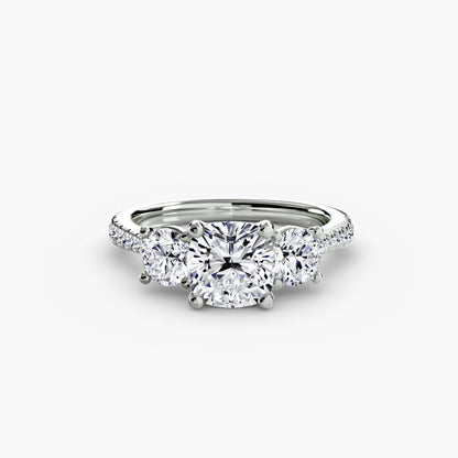 Three-Stone Ring with Pavé Band