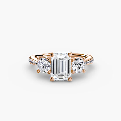 Three-Stone Ring with Pavé Band