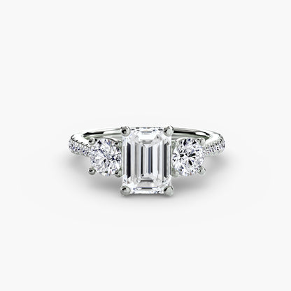 Three-Stone Ring with Pavé Band