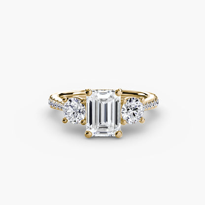 Three-Stone Ring with Pavé Band