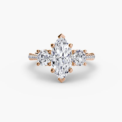Three-Stone Ring with Pavé Band