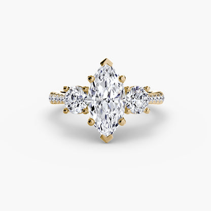 Three-Stone Ring with Pavé Band
