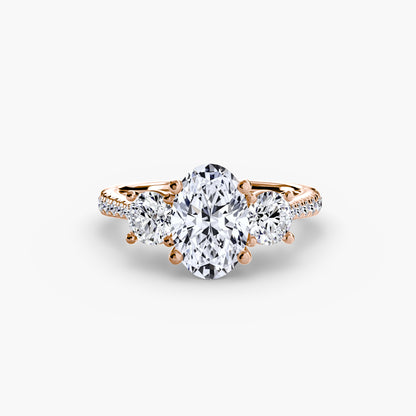 Three-Stone Ring with Pavé Band