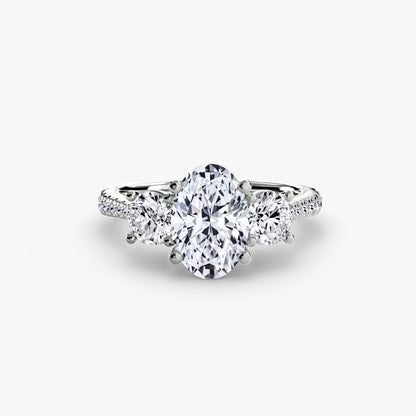 Three-Stone Ring with Pavé Band