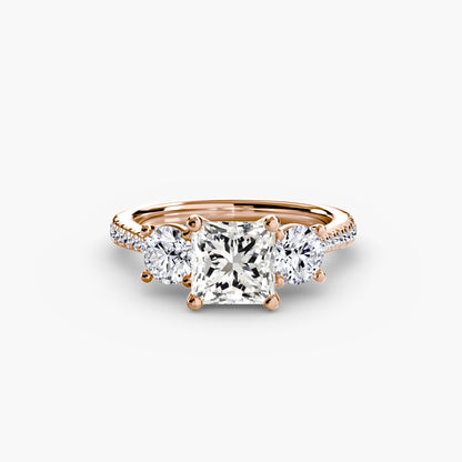 Three-Stone Ring with Pavé Band