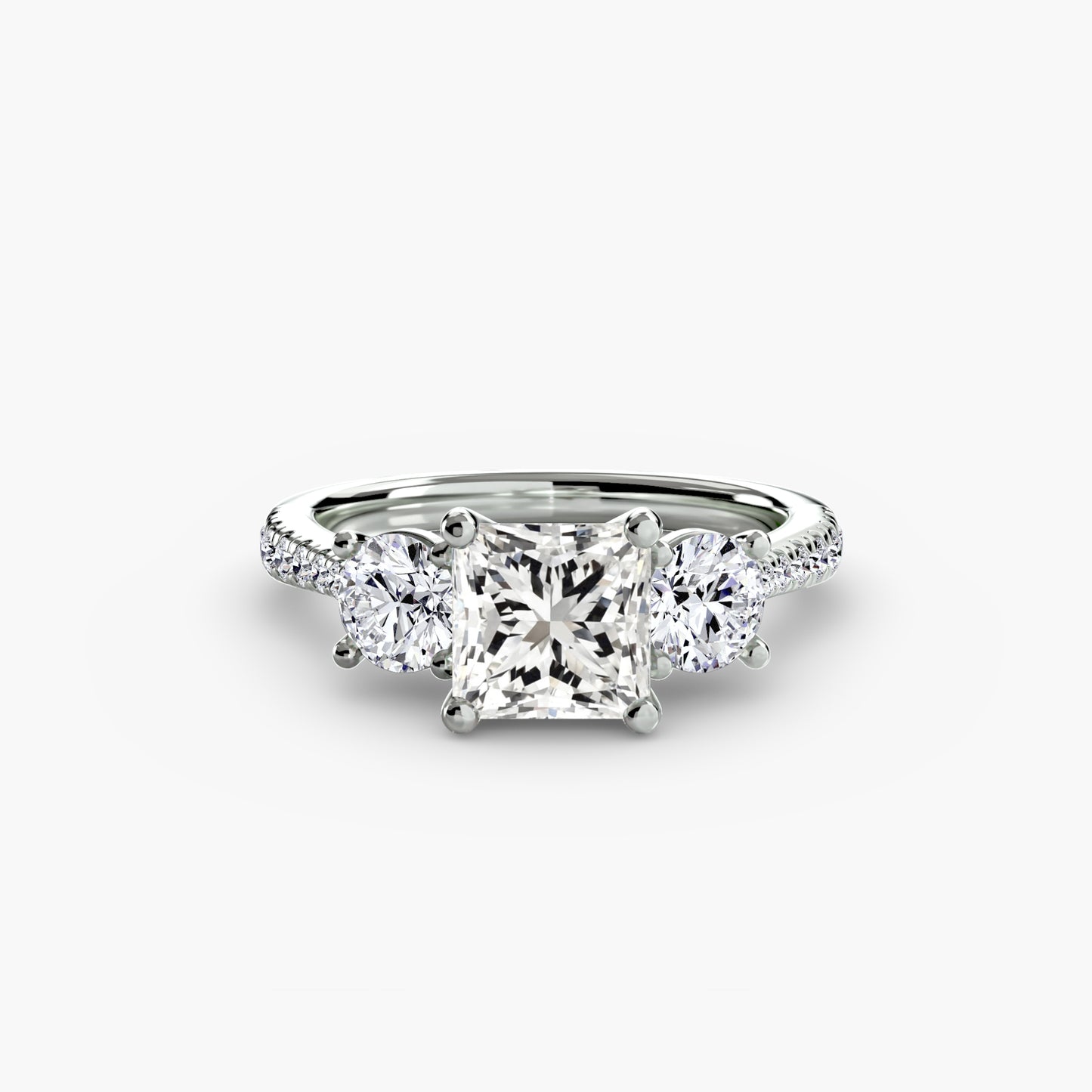 Three-Stone Ring with Pavé Band