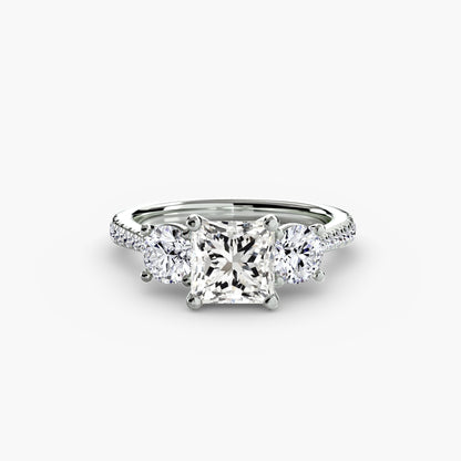 Three-Stone Ring with Pavé Band