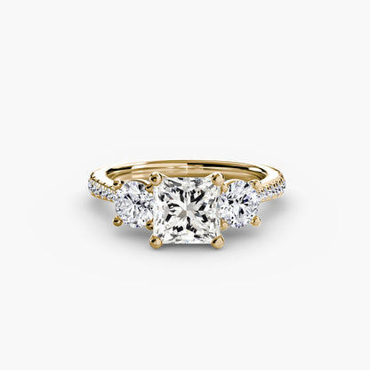 Three-Stone Ring with Pavé Band